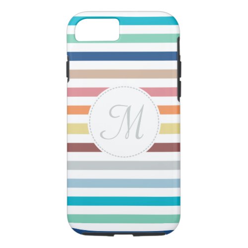 Chic Monogram Pastel Rainbow Horizontal Stripes iPhone 87 Case