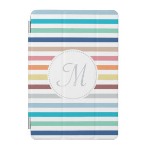 Chic Monogram Pastel Rainbow Horizontal Stripes iPad Mini Cover