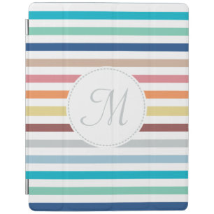 Chic Monogram Pastel Rainbow Horizontal Stripes iPad Smart Cover