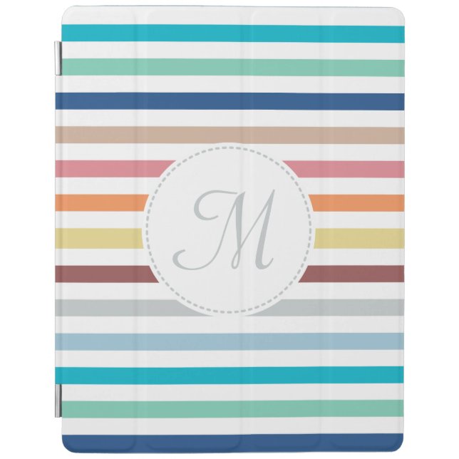 Chic Monogram Pastel Rainbow Horizontal Stripes iPad Smart Cover (Front)