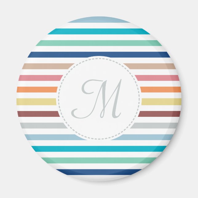 Chic Monogram Pastel Rainbow Horizontal Stripes Magnet (Front)