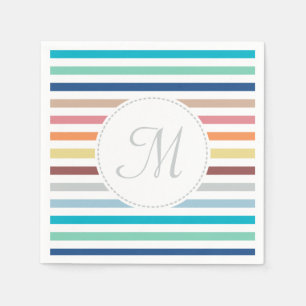 Chic Monogram Pastel Rainbow Horizontal Stripes Napkins