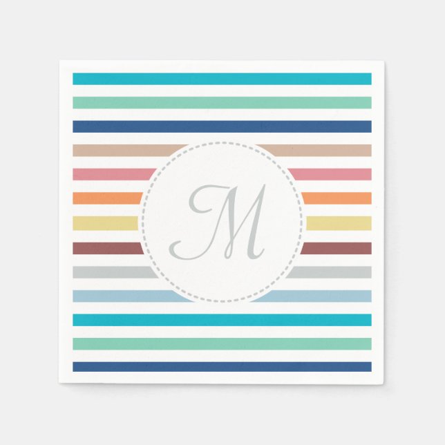 Chic Monogram Pastel Rainbow Horizontal Stripes Napkins (Front)