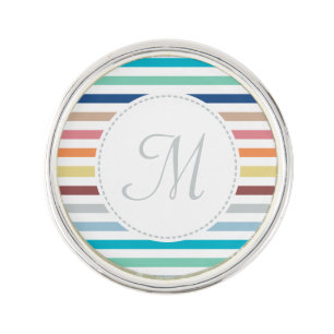 Chic Monogram Pastel Rainbow Horizontal Stripes Pin