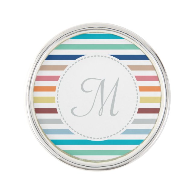Chic Monogram Pastel Rainbow Horizontal Stripes Pin (Front)