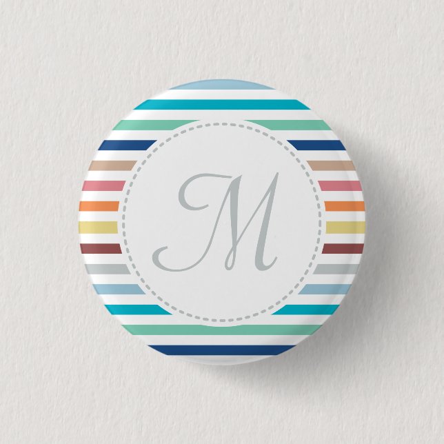 Chic Monogram Pastel Rainbow Horizontal Stripes Pinback Button (Front)