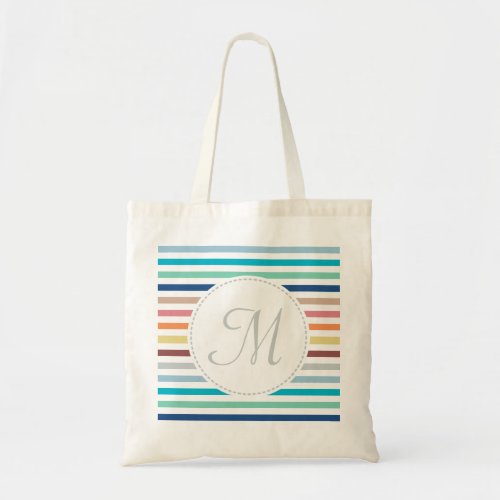 Chic Monogram Pastel Rainbow Horizontal Stripes Tote Bag