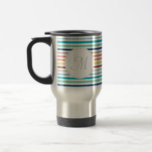 Chic Monogram Pastel Rainbow Horizontal Stripes Travel Mug
