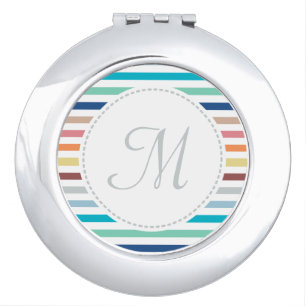 Chic Monogram Pastel Rainbow Horizontal Stripes Vanity Mirror