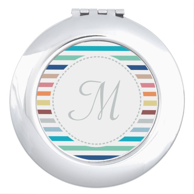 Chic Monogram Pastel Rainbow Horizontal Stripes Vanity Mirror (Front)