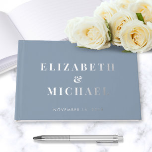 Chic Monogram Photo Dusty Blue Wedding Foil Guest Book