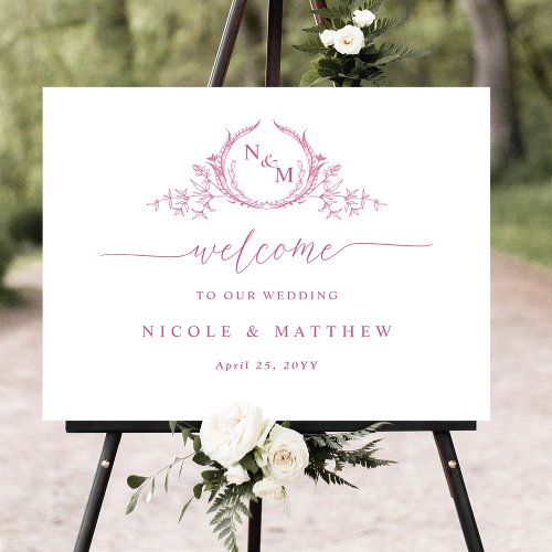 Chic Monogram Pink and White Wedding Welcome Sign