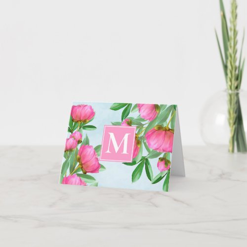 Chic Monogram Pink Chic Peonies Elegant Floral Note Card