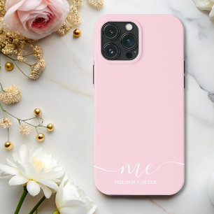 Chic Monogram Pink Elegant Feminine Minimalist iPhone 13 Pro Max Case