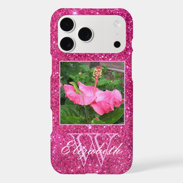 Chic Monogram Pink Glitter Custom Photo Case-Mate iPhone Case (Back)