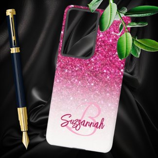 Chic Monogram Pink Glitter Ombre First Name