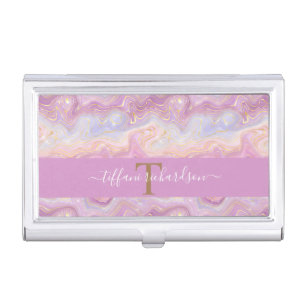 Chic Monogram Pink Purple Gold Agate Geode Business Card Case