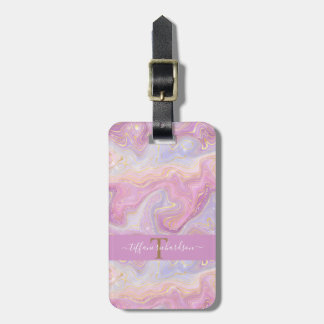 Chic Monogram Pink Purple Gold Agate Geode Luggage Tag