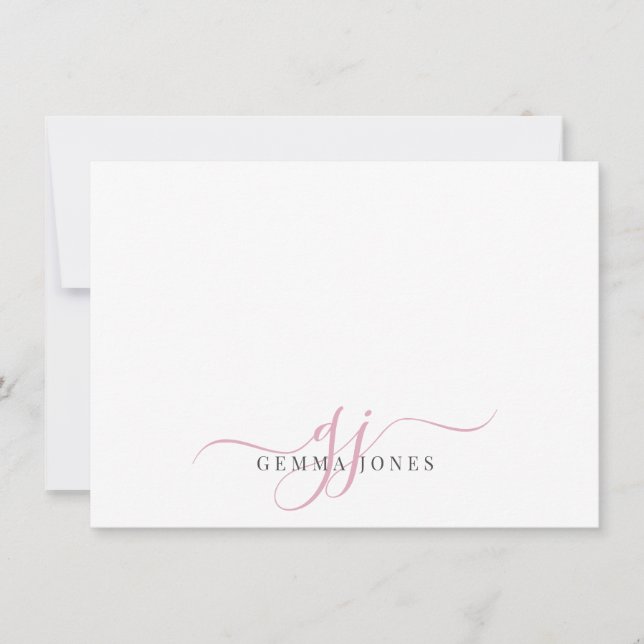 Chic Monogram Pink Script In itials, Note Card (Front)