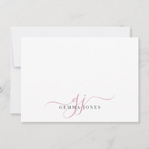 Chic Monogram Pink Script In itials, Note Card