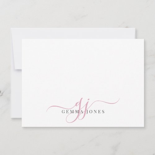Chic Monogram Pink Script In itials Note Card