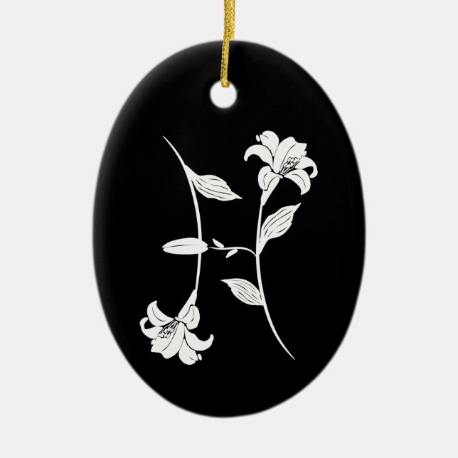 Chic monogram Pisces birth flower zodiac sign Ceramic Ornament (Front)
