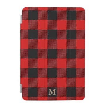 Chic Monogram Plaid Red Black Rustic Lumberjack iPad Mini Cover