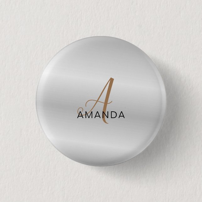 Chic monogram professional plain add your name button (Front)