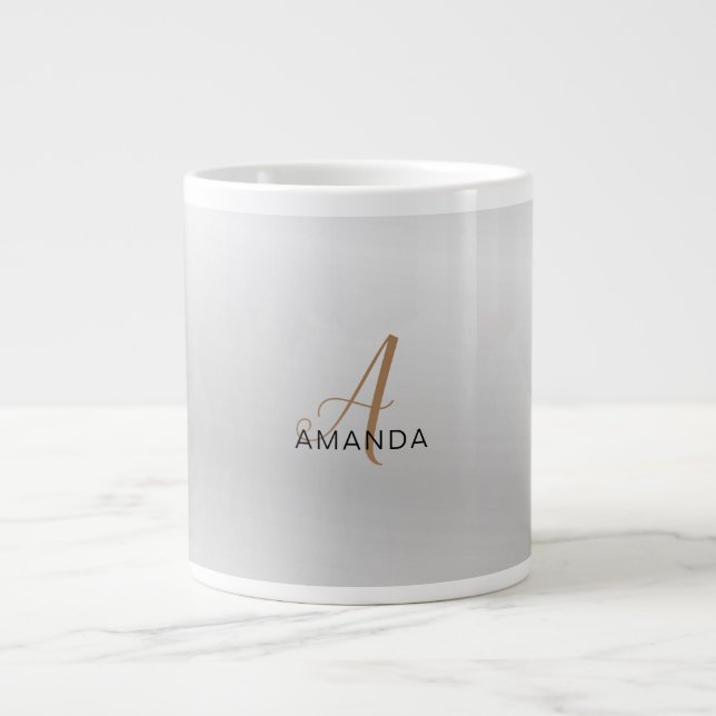 Chic monogram professional plain ADD YOUR NAME Giant Coffee Mug (Front)
