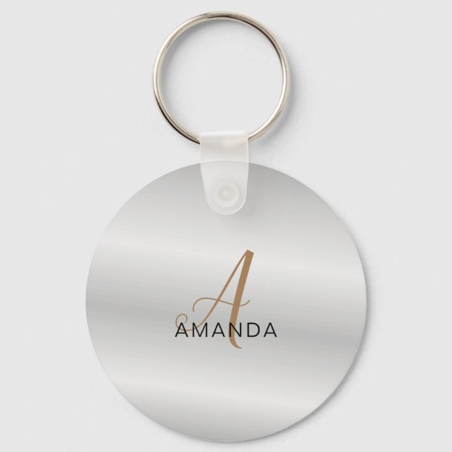 Chic monogram professional plain add your name keychain (Front)