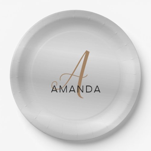 Chic monogram professional plain add your name paper plates