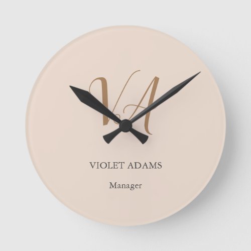 Chic monogram professional plain minimalist round clock