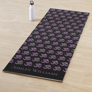 Chic Monogram Purple Om Symbol Pattern Black Yoga  Mat