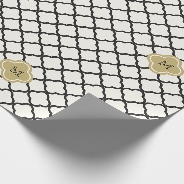 Chic Monogram Quatrefoil Pattern Art Deco Wedding Wrapping Paper (Corner)