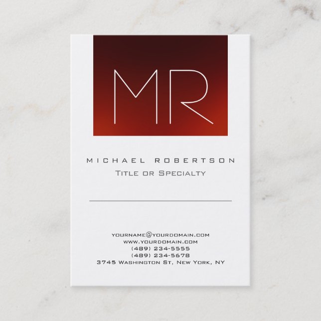 Chic Monogram Red White Cute Business Card (Front)