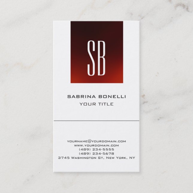 Chic Monogram Red White Cute Business Card (Front)