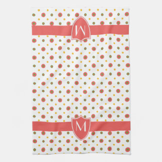 Chic Monogram Red White Polka Dots Kitchen Towel