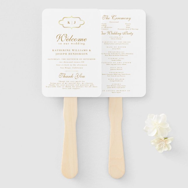 CHIC MONOGRAM &ROMANTIC CALLIGRAPY WEDDING PROGRAM HAND FAN (Front and Back)