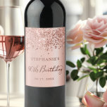 Chic Monogram Rose Gold Foil Glitter 90th Birthday Wine Label<br><div class="desc">Modern Elegant Rose gold glitter metallic Personalized Monogram Name 60th (or ANY AGE) Birthday Party Sparkling Wine Label. This Girly Adult feminine NINETY (NINETIETH) Birhday party design featuring a Monogram Name in a stylish handwritten calligraphy script and date and age on blush pink or rose gold faux brushed metallic foil...</div>