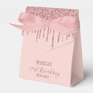 Chic Monogram Rose Gold Glitter Drips Favor Boxes