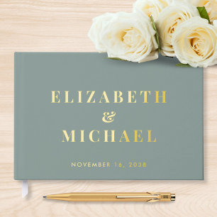 Chic Monogram Sage Green Wedding Foil Guest Book