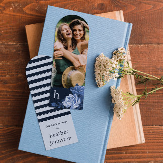 Chic Monogram Scallop Vintage Roses Photo Bookmark