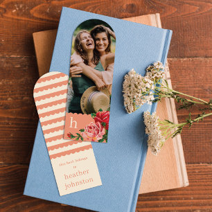 Chic Monogram Scallop Vintage Roses Photo Bookmark