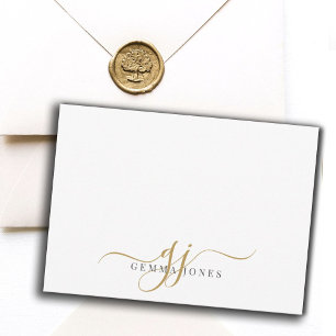 Chic Monogram Script Initials Gold Black On White Note Card