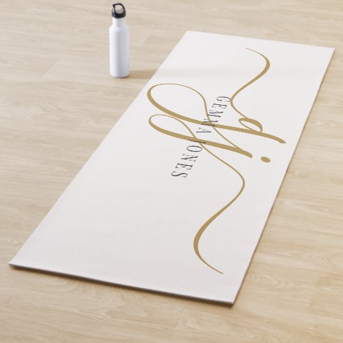 Chic Monogram Script Initials Gold Black On White Yoga Mat