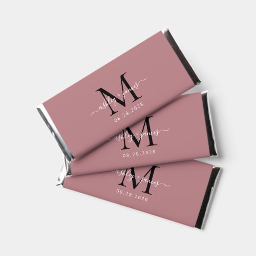 Chic Monogram Script Names Wedding Date Dusty Rose Hershey Bar Favors