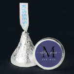 Chic Monogram Script Names Wedding Year Est Blue Hershey®'s Kisses®<br><div class="desc">Chic, elegant Hershey kisses candy wedding favors with your names and year established in white elegant handwritten script calligraphy on a navy blue background with a black monogram. Simply add your names, monogram and year established beneath. Stylish design and perfect luxury candy favor gift for the newlywed couple. If you...</div>