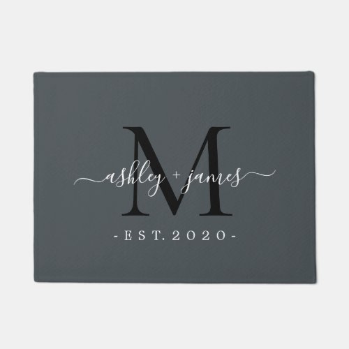 Chic Monogram Script Names Year Established Gray Doormat