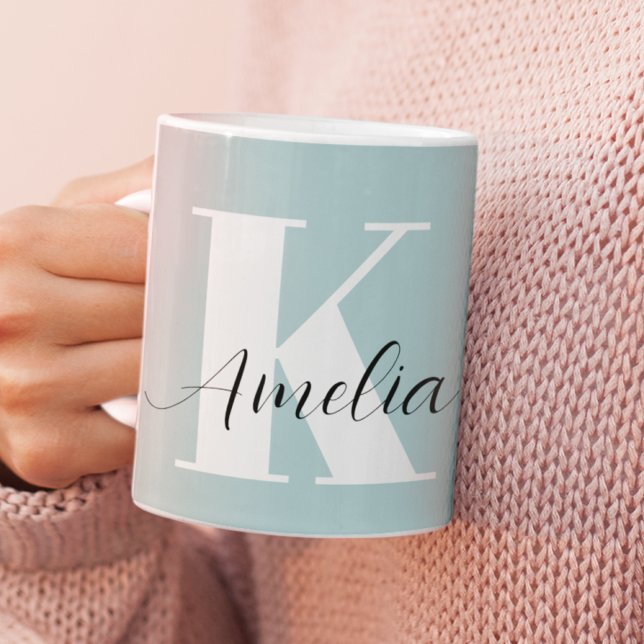 Chic Monogram Script Teal Coffee Mug (Creator Uploaded)