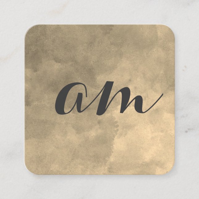 Chic Monogram Sepia Background Square Business Card (Front)